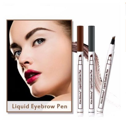 Waterproof eyebrow pen with a four-claw fork tip for drawing individual hair-like brow strokes