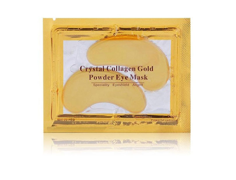 Sealed gold sachet of Crystal Collagen Gold Powder hydrogel under-eye patches, one pair per sachet