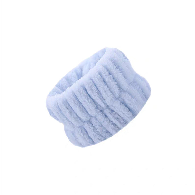 Single light blue microfiber wrist wash band in absorbent coral velvet