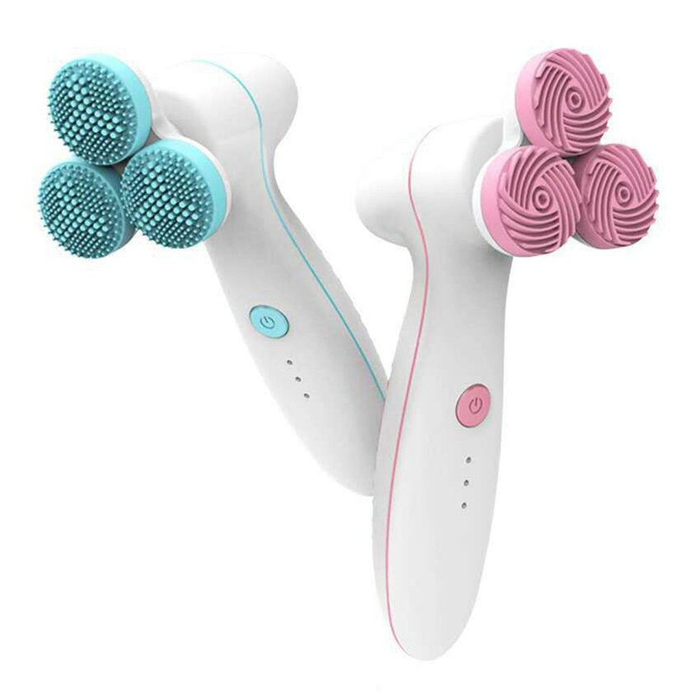 Three-round 3D silicone cleansing instrument with textured heads for massaging and washing the face