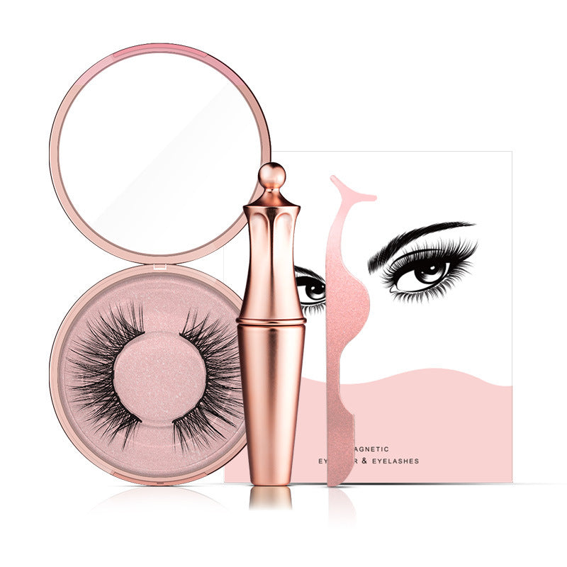 Magnetic liquid eyeliner, magnetic false eyelashes and application tweezers sold as a set