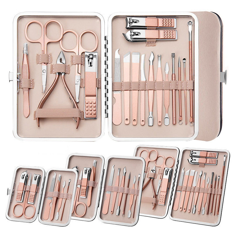 Professional manicure and pedicure tool set with nail clippers, scissors, cuticle pliers, ear spoon and a nail groove trimmer
