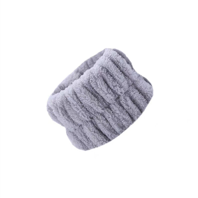 Single grey microfiber wrist wash band in absorbent coral velvet