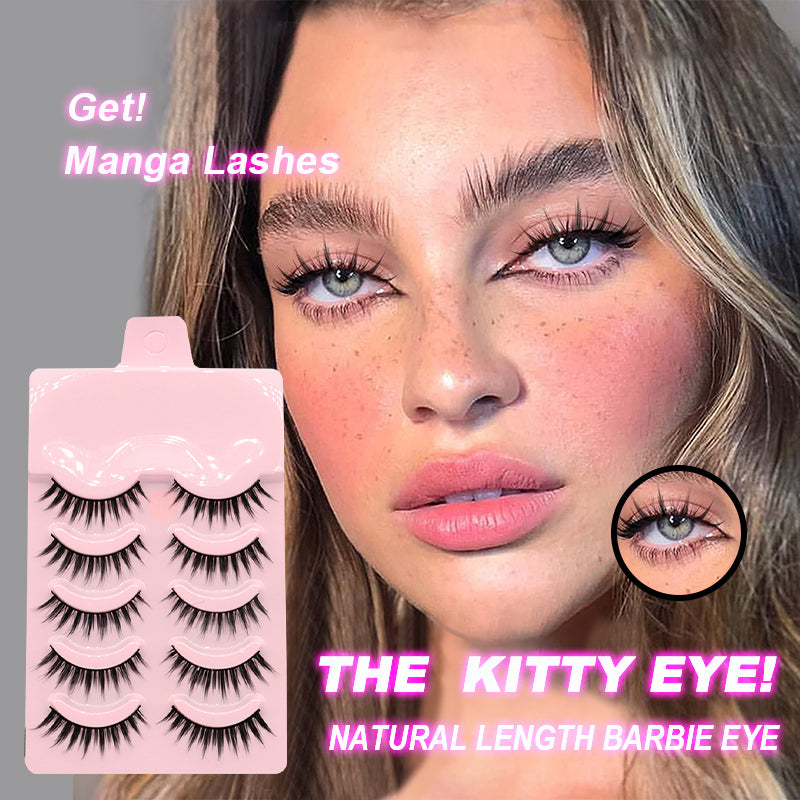 Five pairs of manga-style false eyelashes with wispy spiked clusters for anime and cosplay makeup